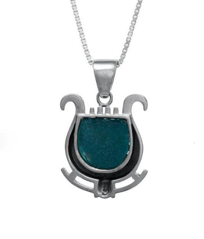 Nano Sim OB Silver Pendant - David's Harp with Roman Glass From The Holy Land - Spring Nahal