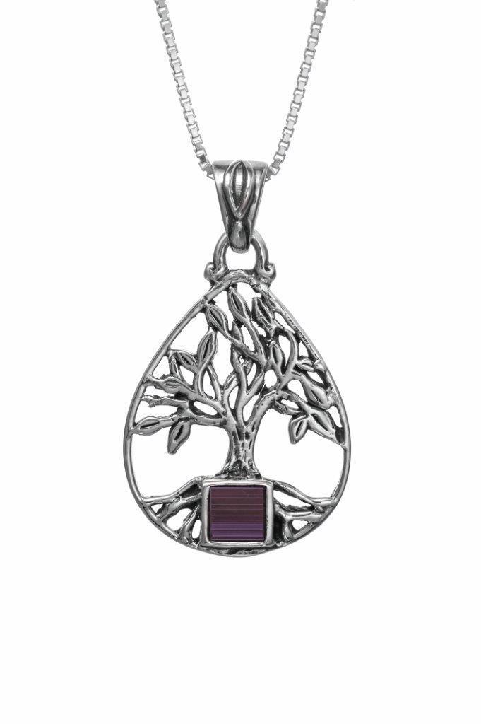 Nano Sim OB Silver Pendant - Tree of Life with Drop Frame from the Holyland - Spring Nahal