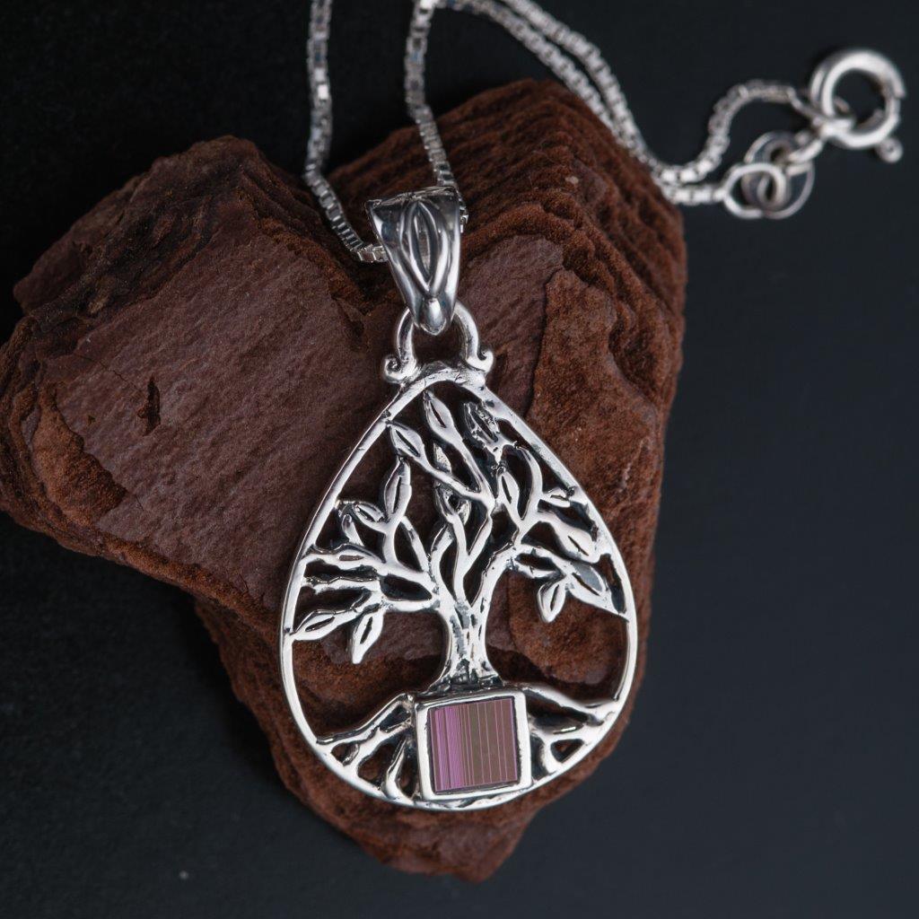 Nano Sim OB Silver Pendant - Tree of Life with Drop Frame from the Holyland - Spring Nahal