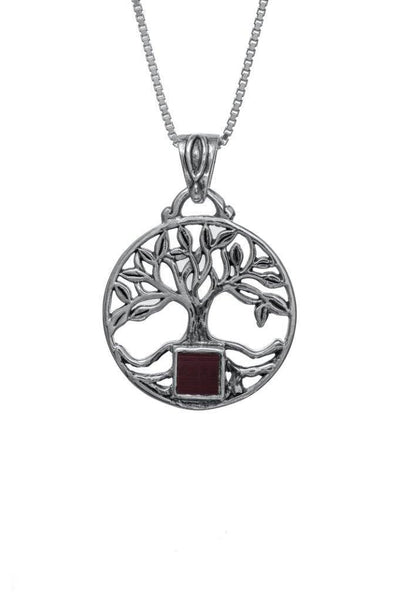 Nano Sim OB Silver Pendant - Tree of Life with Round Frame from the Holy Land - Spring Nahal