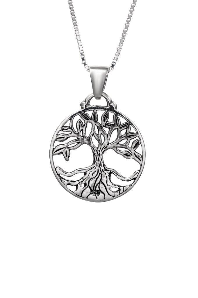 Nano Sim OB Silver Pendant - Tree of Life with Round Frame from the Holy Land - Spring Nahal