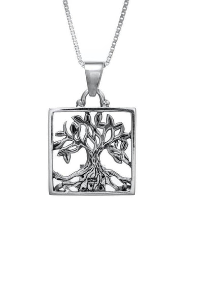 Nano Sim OB Silver Pendant - Tree of Life with Square Frame from the Holy Land - Spring Nahal