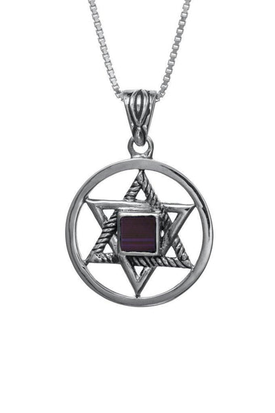Nano Sim OB Silver Round Framed Pendant, Star of David with Rope shaped finish - Spring Nahal