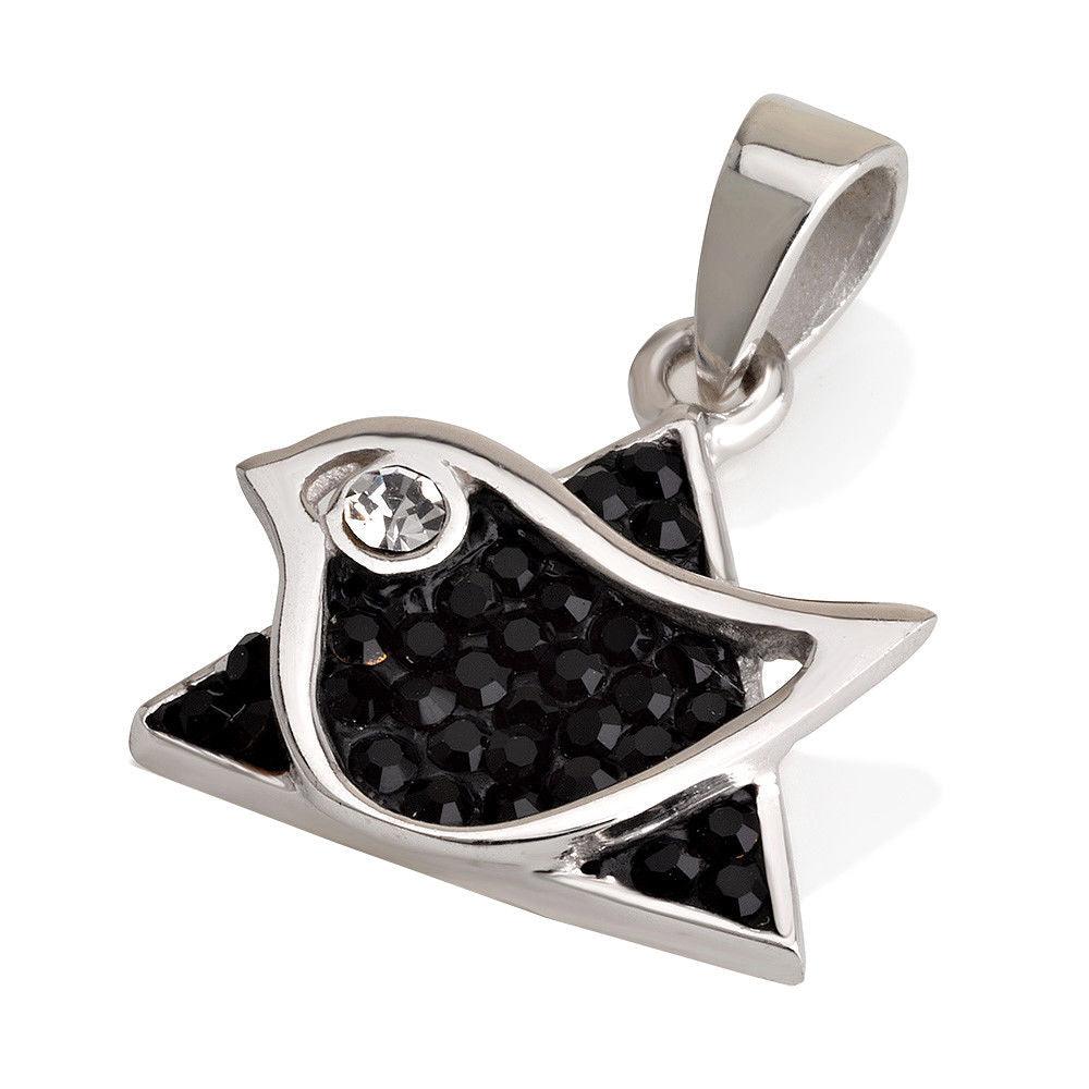 New Star of David Pigeon Pendant In Black Crystals Gemstone +Silver Necklace - Spring Nahal