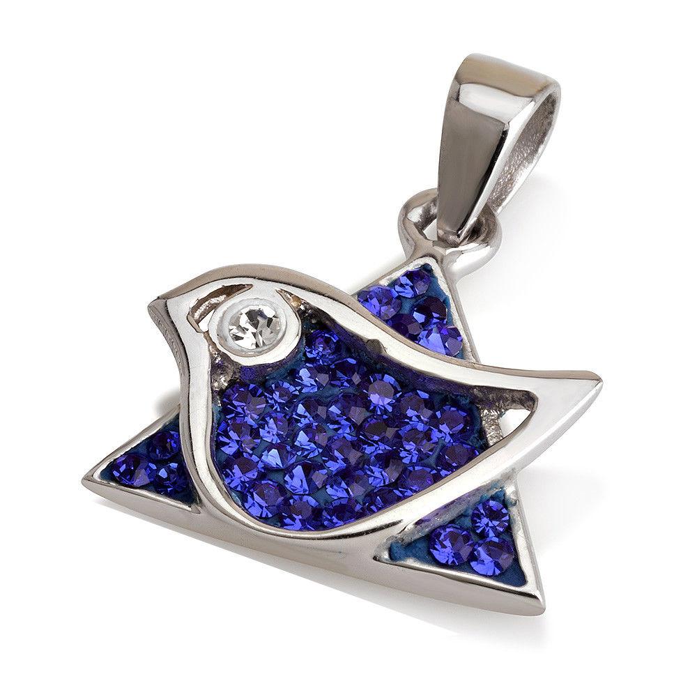 New Star of David Pigeon Pendant In Dark Blue Crystals Gemstone +Silver Necklace - Spring Nahal