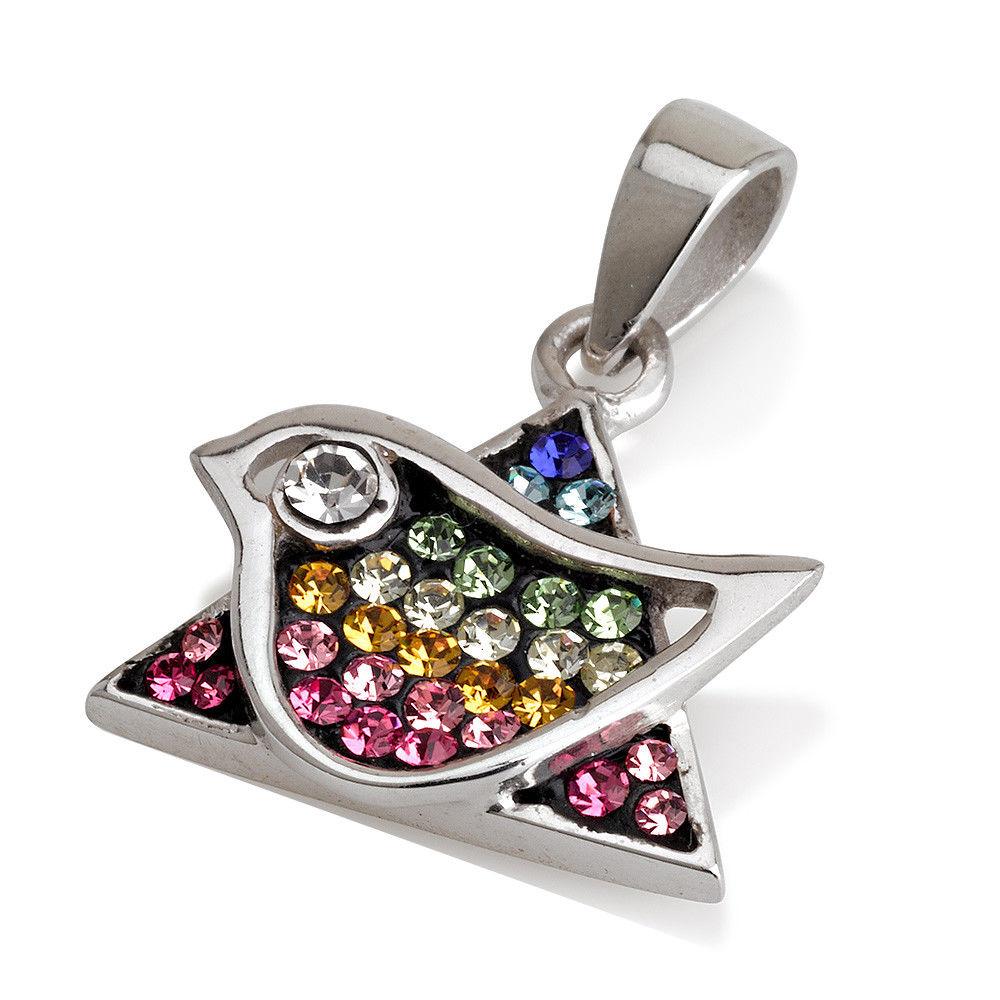 New Star of David Pigeon Pendant In Multi Colors Gemstone +Silver Necklace - Spring Nahal