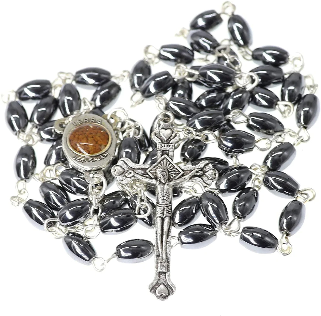 Onyx and Silver Rosary Holyland Rosary 925 Sterling Silver Prayer Beads from Jerusalem