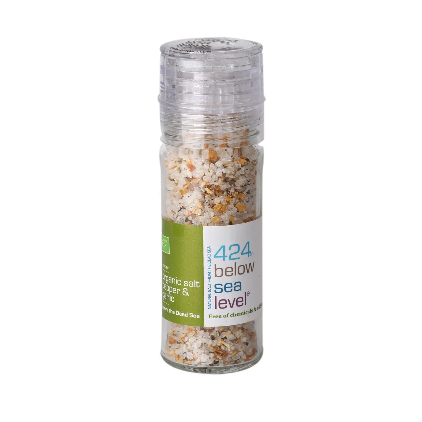 Organic Garlic Pepper Salt Gourmet From The Dead Sea 3.87oz / 110 grams.