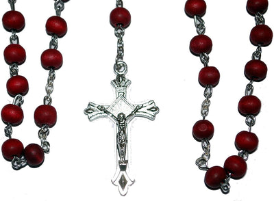Red Rose Scented Wood Rosary Beads Christian Catholic Holy Rosary Beads Cross Necklace / Pendant Crucifix Chain Gift - Spring Nahal