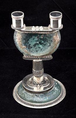 Roman Glass Antique Candlesticks Sterling Silver 925 W/Certificate - Spring Nahal