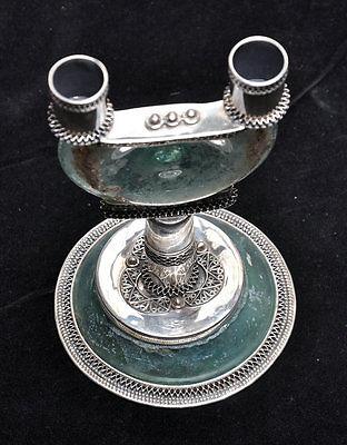 Roman Glass Antique Candlesticks Sterling Silver 925 W/Certificate - Spring Nahal