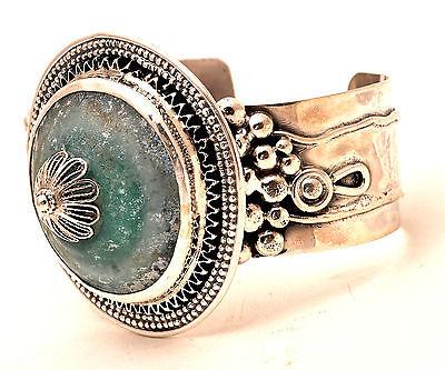 Roman Glass Huge Stone Bracelet SterlingSilver 925 Hand Made Special Certificate - Spring Nahal