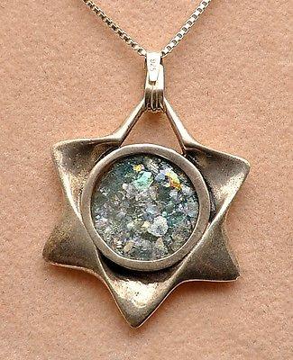 Roman Glass Magen David In Necklace Sterling Silver 925 - Spring Nahal