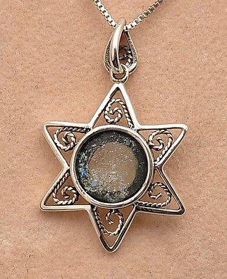 Roman Glass Small Magen David In Necklace Sterling Silver 925. - Spring Nahal