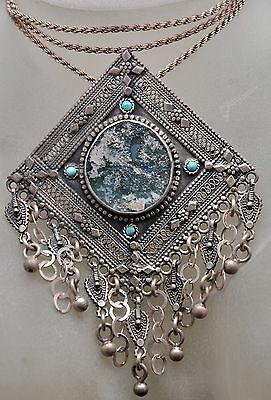 Roman Glass Stone Necklace Silver 925 Hand Made Special Chain Certificate. - Spring Nahal