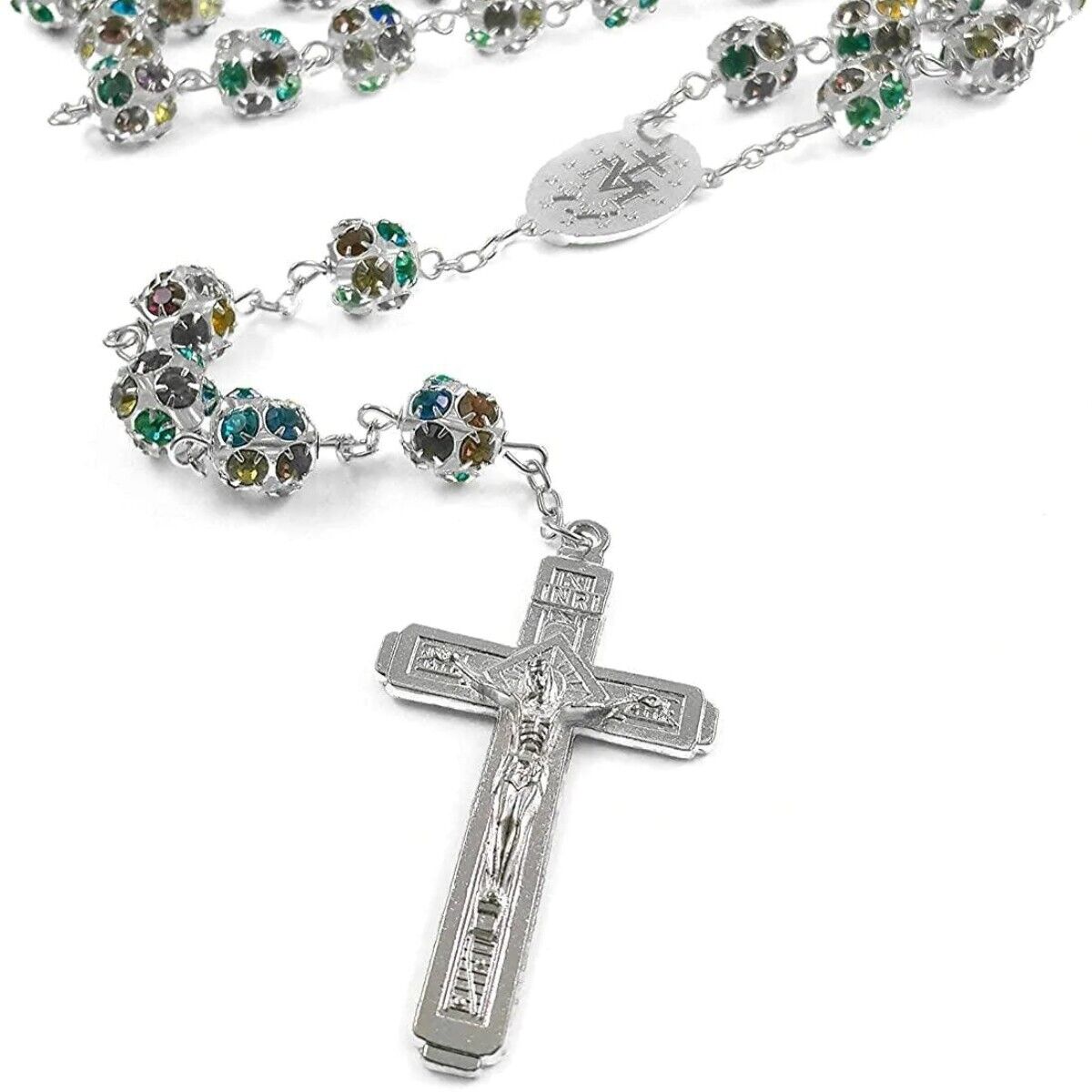 Colorful Crystal Beads Rosary Catholic Necklace from the Holy Land of Jerusalem