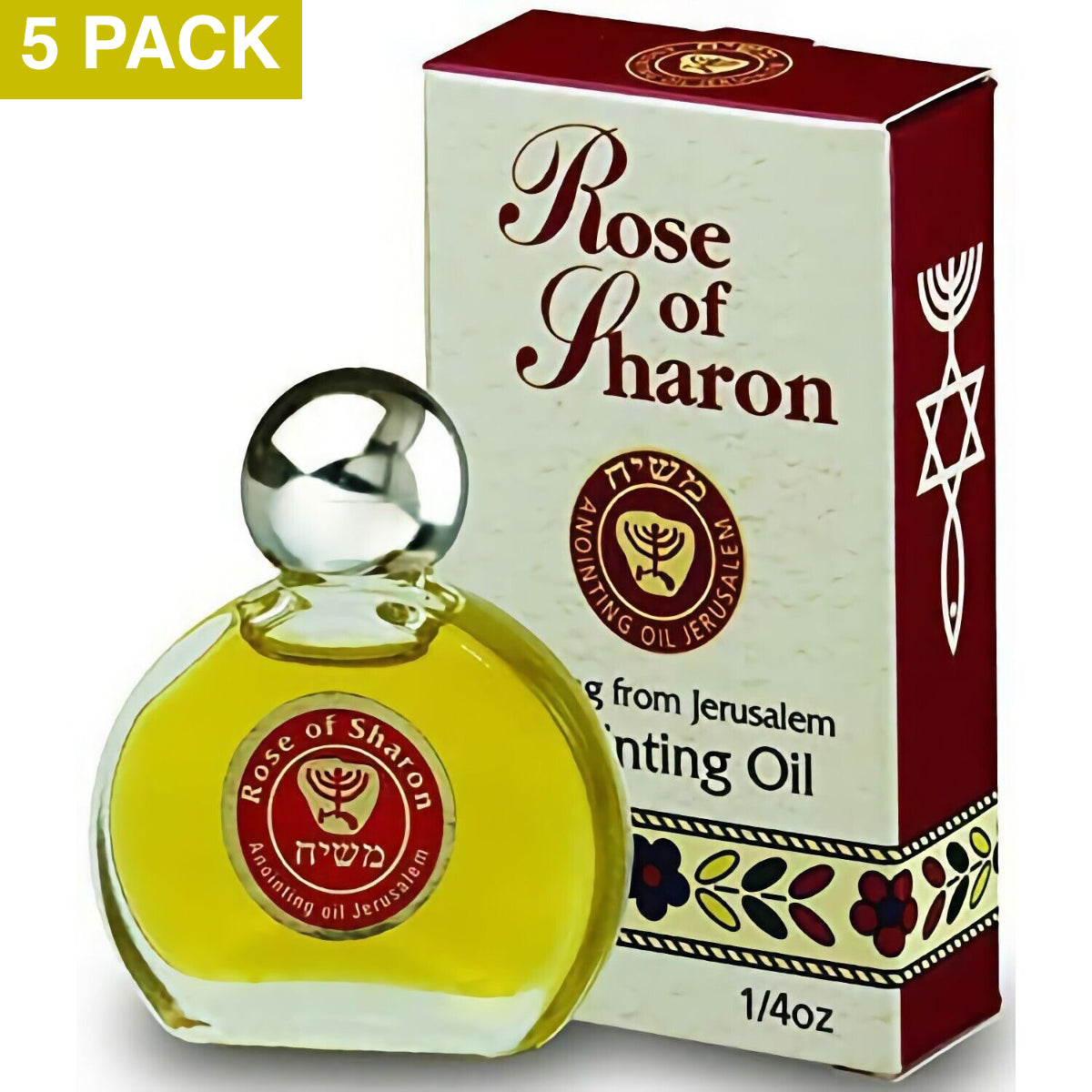 5 x Rose of Sharon Anointing Oil 7.5 ml - 1/4 oz from The Holyland Jerusalem (5 Bottles)