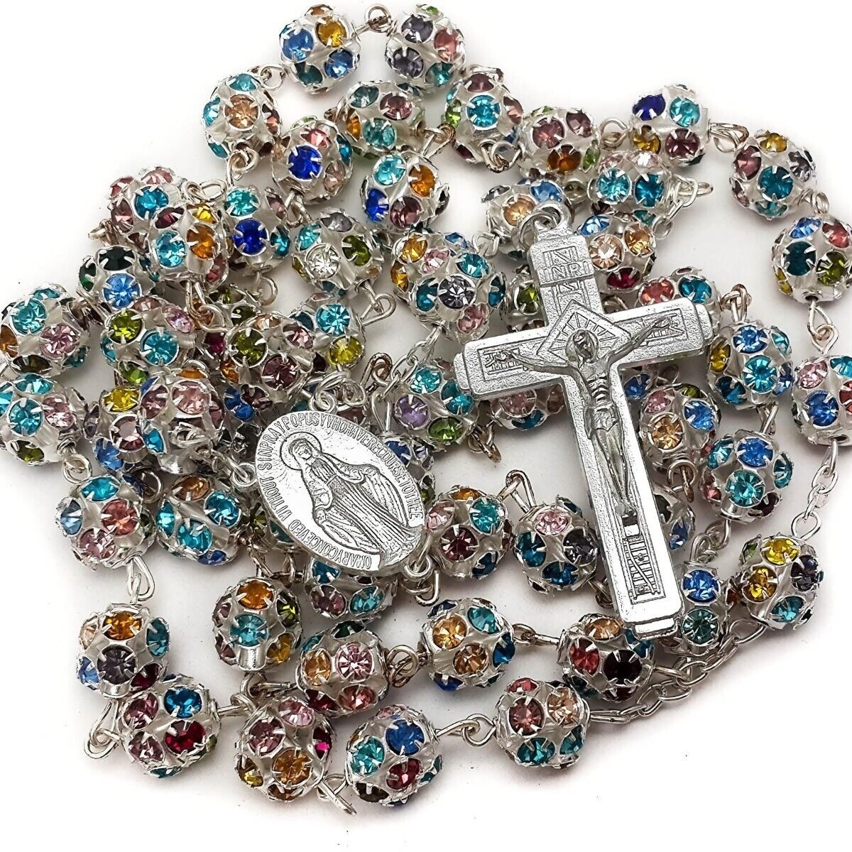 Colorful Crystal Beads Rosary Catholic Necklace from the Holy Land of Jerusalem