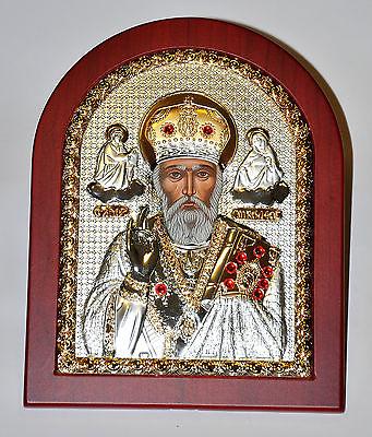 Saint Nicholas Byzantine Icon Sterling Silver 925 Treated Size 25x20cm - Spring Nahal