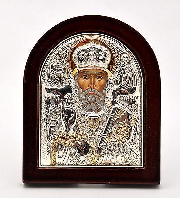 Saint Nicholas Byzantine Icon Sterling Silver 925 Treated Size 9x7cm'. - Spring Nahal