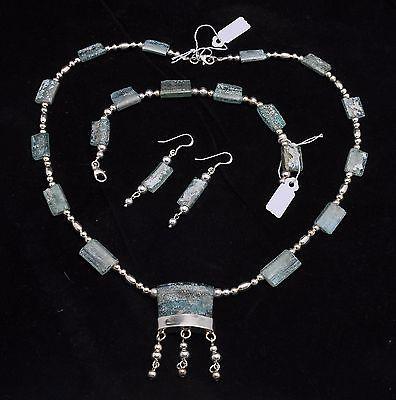 Set Of Roman Glass Bracelet, Earrings & Necklace Sterling Silver 925 - Spring Nahal