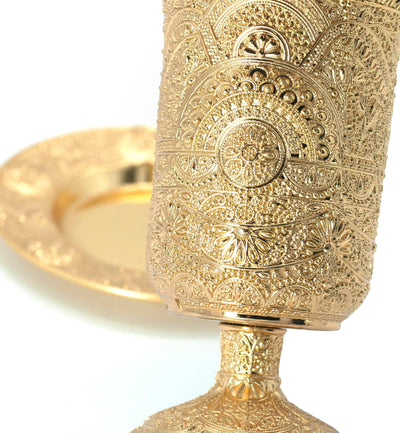 Shabbat Kiddush Cup in Gold Plated Jerusalem design - Spring Nahal