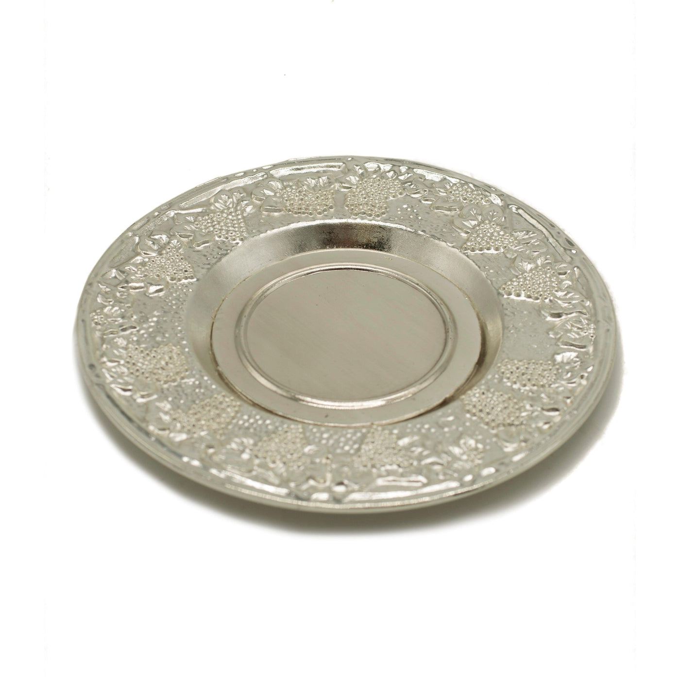 Shabbat Kiddush Metal Cup & Plate Silver Plated Jerusalem Design - Spring Nahal