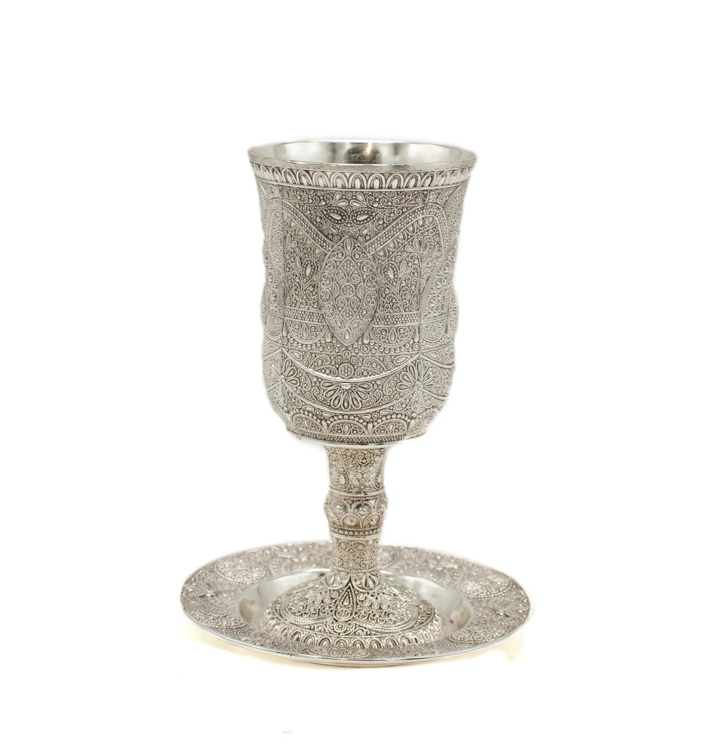 Shabbat Kiddush Metal Cup & Plate Silver Plated - Spring Nahal
