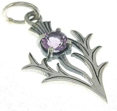 Silver Scottish Thistle Pendant with Amethyst Stone - Spring Nahal