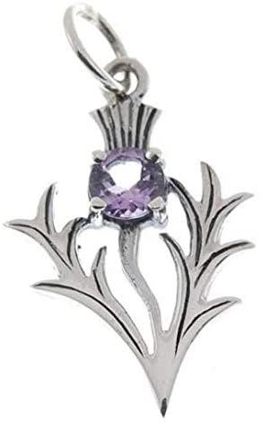 Silver Scottish Thistle Pendant with Amethyst Stone - Spring Nahal