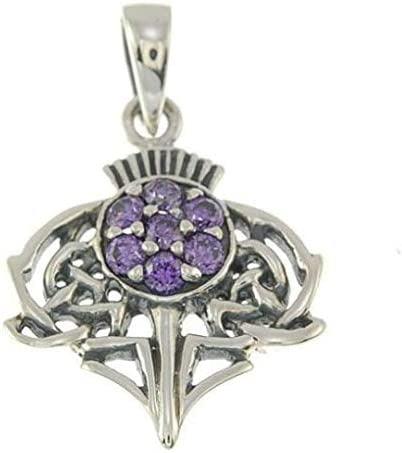 Silver Scottish Thistle Pendant with Amethyst stones - Spring Nahal