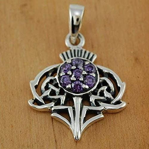 Silver Scottish Thistle Pendant with Amethyst stones - Spring Nahal
