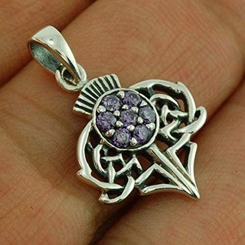 Silver Scottish Thistle Pendant with Amethyst stones - Spring Nahal