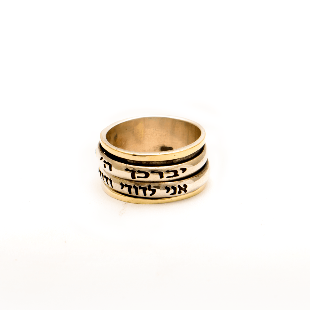 Spinning Ring 9K Gold and Sterling Silver Kabbalah bible quotes - Spring Nahal