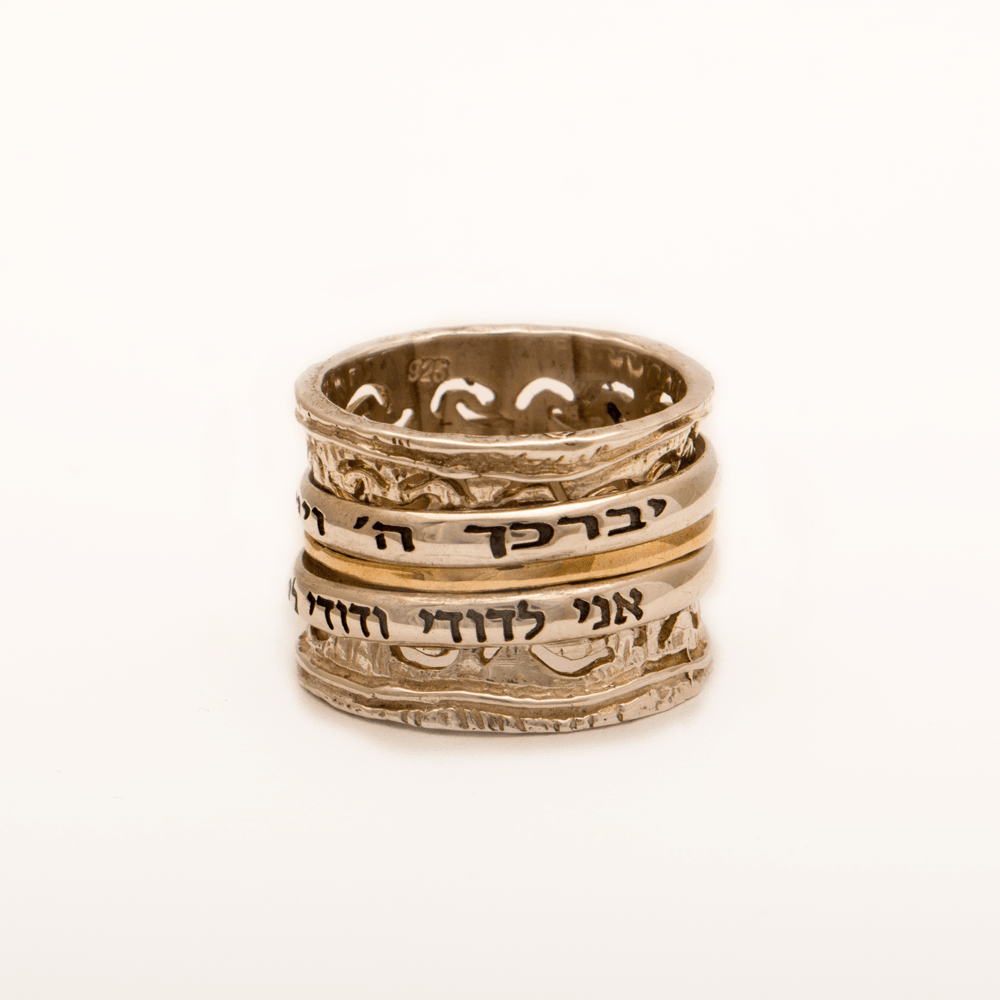 Spinning Ring 9K Gold and Sterling Silver With Crystal Stone and bible quote #10 - Spring Nahal