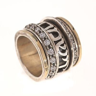 Spinning Ring 9K Gold and Sterling Silver With Crystal Stone and bible quote #16 - Spring Nahal
