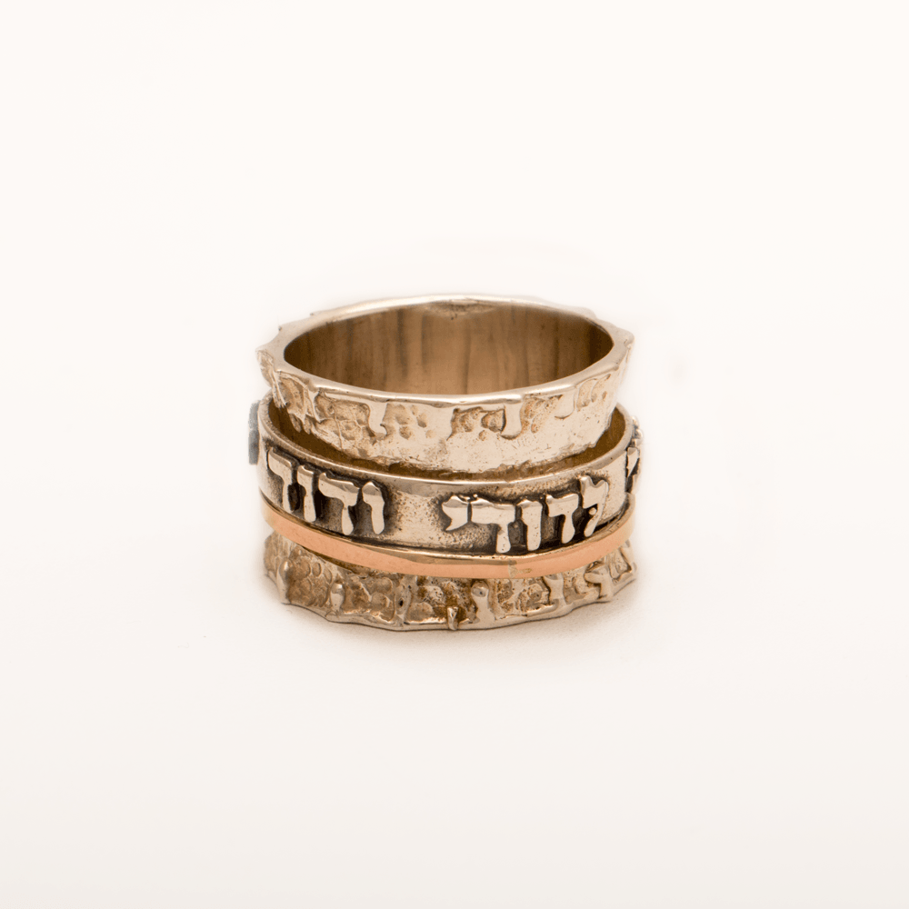 Spinning Ring 9K Gold and Sterling Silver With Crystal Stone and bible quote #23 - Spring Nahal