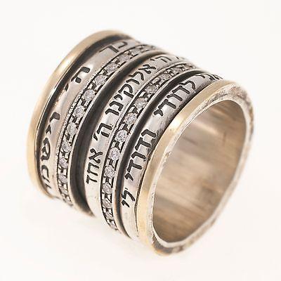 Spinning Ring 9K Gold and Sterling Silver With Crystal Stone and bible quote #25 - Spring Nahal