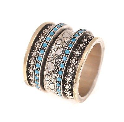 Spinning Ring 9K Gold and Sterling Silver With Crystals Stones #43 - Spring Nahal