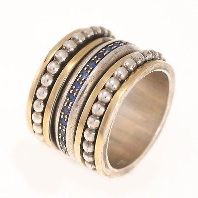 Spinning Ring 9K Gold and Sterling Silver With Crystals Stones #51 - Spring Nahal