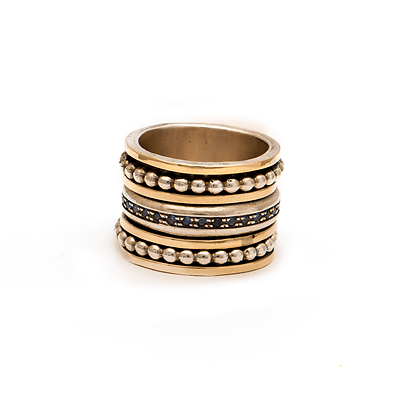 Spinning Ring 9K Gold and Sterling Silver With Crystals Stones #51 - Spring Nahal