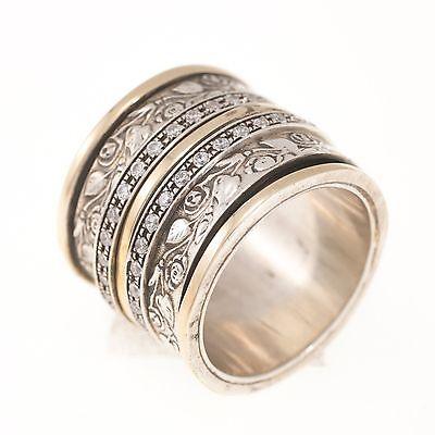 Spinning Ring 9K Gold and Sterling Silver With Crystals Stones - Spring Nahal