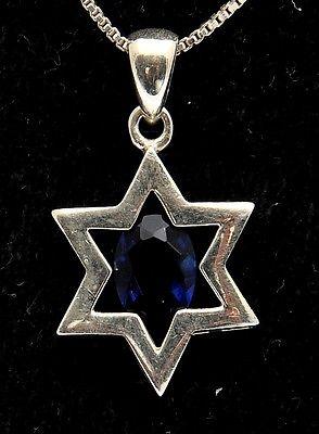 Star of David ( Magen David ) Pendant Blue Crystal Gemstone Silver 925. - Spring Nahal