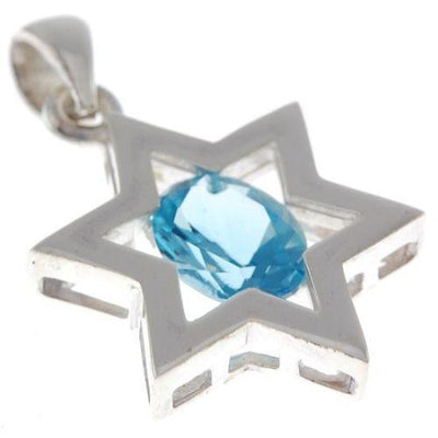 Star of David ( Magen David ) Pendant Light Blue Crystal Gemstone Silver 925. - Spring Nahal