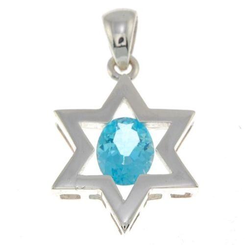 Star of David ( Magen David ) Pendant Light Blue Crystal Gemstone Silver 925. - Spring Nahal