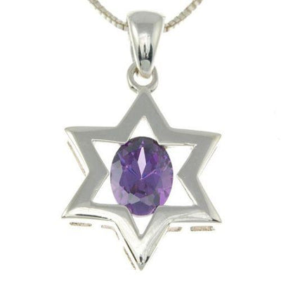 Star of David ( Magen David ) Pendant Purple Crystal Gemstone Silver 925. - Spring Nahal