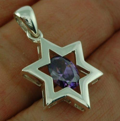 Star of David ( Magen David ) Pendant Purple Crystal Gemstone Silver 925. - Spring Nahal