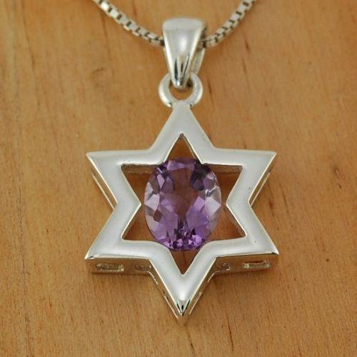 Star of David ( Magen David ) Pendant Purple Crystal Gemstone Silver 925. - Spring Nahal