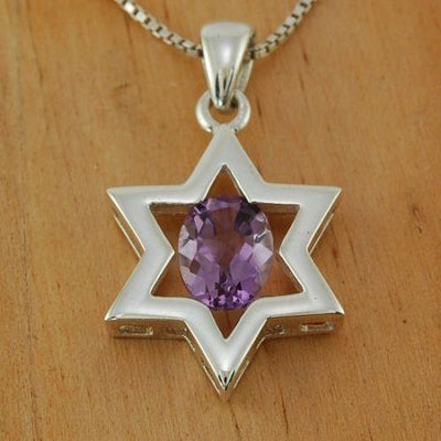Star of David ( Magen David ) Pendant Purple Crystal Gemstone Silver 925. - Spring Nahal