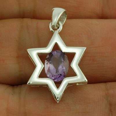 Star of David ( Magen David ) Pendant Purple Crystal Gemstone Silver 925. - Spring Nahal